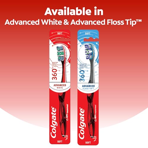 Colgate 360 Advanced Whitening Medium Toothbrush Pack, 4 Adult Medium Toothbrushes with Cheek and Tongue Cleaner, Helps Clean Your Teeth, Tongue, Cheeks, and Gums, 4 Pack - Thumbnail 6
