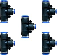 Vista 1 de 5 piezas de conector de reducción de tubo en T neumático con forma de T de 3 vías de 10 mm x 6 mm x 10 mm, conector rápido de empuje en T