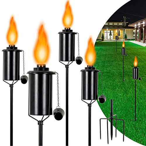 Nonley 4 Pack Metal Torch for Outside [Upgraded], 16oz Metal Garden Torches Outdoor Citronella Torches with 4-Prong Grounded Stake, Flame Torch Light for Backyard Patio Pathway Party 50" Tall