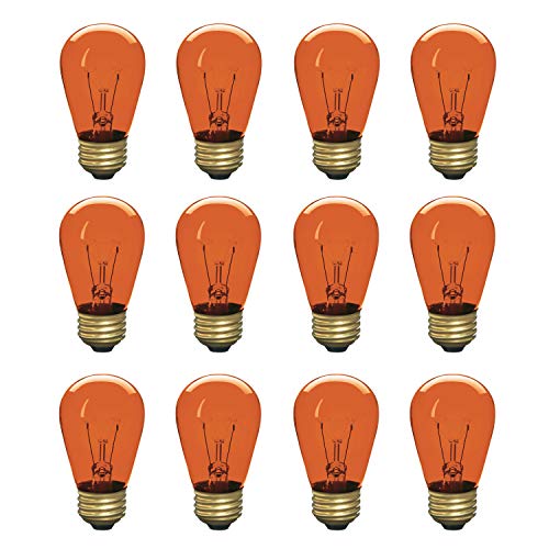 Incandescent S14 Edison Light Bulb, String Light Replacement, E26 Medium Base, 130V, Amber (12 Pack) #TOP12