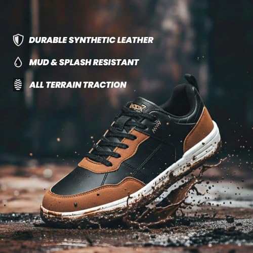 Image of Liberty LEAP7X NOBLESTEPE Sneakers for Men - Black & Navy Blue Lace-Up Casual Shoes | Memory Foam Cushioned Insole, Lightweight Sneakers, Walking, College, Travel & Casual Outings