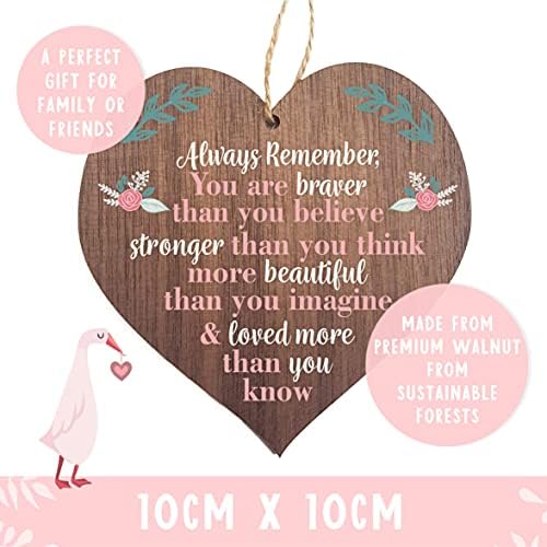 Manta Makes You are braver stronger smarter & beautiful | best friends wooden hanging heart | sentimental inspirational gift for cheer up women | friendship present uk | her girls woman