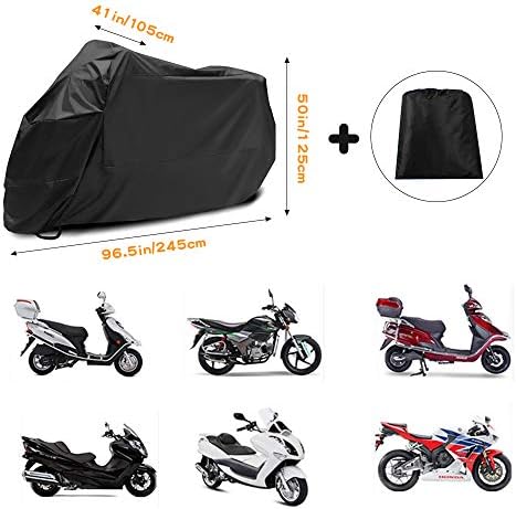 Motorcycle Cover, Waterproof Motorbike Cover Large Heavy Duty Oxford Fabric Motorcycle Covers with Lock Holes, Rain Dust UV Protective for Outside Storage Indoor Outdoor Scooter Covers Accessories