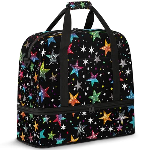 Large Weekender Overnight Bags Colorful Abstract Star Travel Duffel Bag for Women Men Gym Bags With Shoe Compartment Foldie Travel Tote Bag Carry On Personal Item Bag for Travel Gym Sports