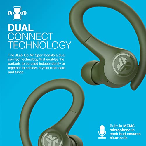 Image of JLab Go Air Sport, Wireless Workout Earbuds Featuring C3 Clear Calling, Secure Earhook Sport Design, 32+ Hour Bluetooth Playtime, and 3 EQ Sound Settings (Green)