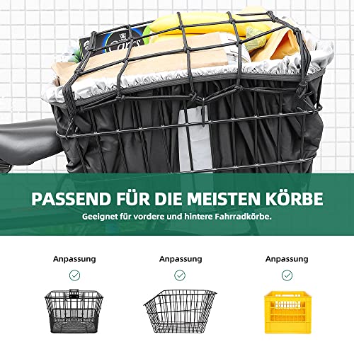 ANZOME Fahrradkorb Gepäcknetz & wasserdichte Abdeckung, Fahrradkorb Hinten Einlegetasche mit reflektierendem Streifen Fahrradzubehör passt für die meisten Fahrradkörbe