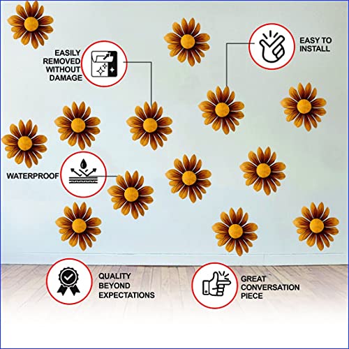 24X Boho Daisy Wall Stickers - Brown Flowers Room Decor Decals - Bedroom Peel And Stick Vinyl Decal - Kids Girls Nursery Floral Decoration (22") #TOP2