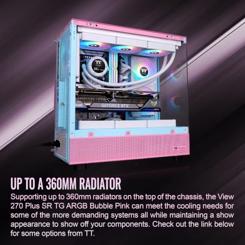 Image of Thermaltake View 270 Plus SR TG ARGB; Mid Tower Chassis; 1xSF240 ARGB PWM Reverse Fan 1xSF120 ARGB PWM Fan; 360mm Radiator Support; 420mm GPU Clearance; Bubble Pink; CA-1Y7-00MAWN-06