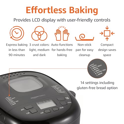 image for Amazon Basics Programmable Bread Maker, 2 Pound Non-Stick Automatic Br
