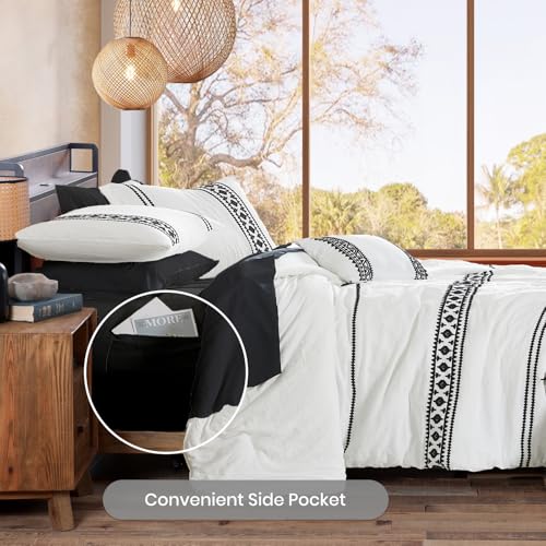 Image of MaiReve Embroidery Queen Comforter Set 7 Pieces White Western Bed in a Bag