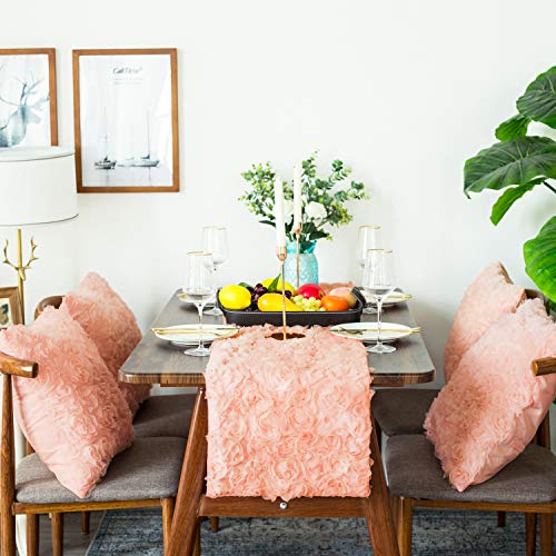 Table Runner Calitime 14 X 72 Inches Solid 3D Stereo Chiffon Rose Flower Non-Slip Table Runner Dresser Scarf For Dining Party Wedding Table Decoration Pink #TOP2