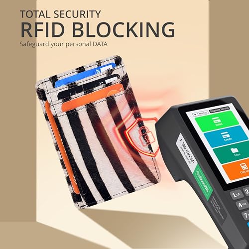 Image of Oak Leathers Leather Slim Minimalist Wallet for Men & Women RFID Front Pocket Leather Card Holder Wallets (Zebra)