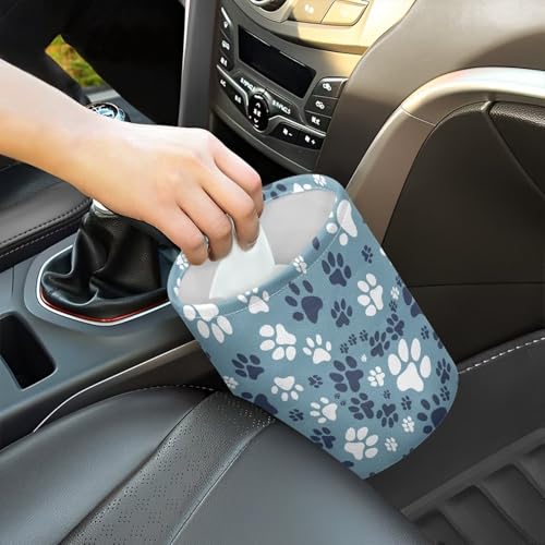 Image of Blue Dog Paw Design Car Garbage Can Mini Car Trash Bin Hanging Headrest with Adjustable Buttons Multipurpose Cars Organizer