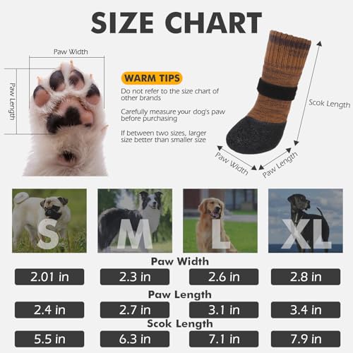 Image of Mihachi Anti Slip Dog Socks, Dog Boots for Hardwood Floors Prevent Licking, Traction Control Waterproof Rubber Sole Paw Protectors for Small Medium Large Dogs, Brown Large