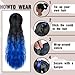 rosmile Corn Wave Ponytail Extension Wrap Around 26 Inches Long Curly Wavy Pony Tail Extension Synthetic Black to Blue Ponytails Hairpiece for Women Girls (26 Inches, 1BTBlue Black to Blue)