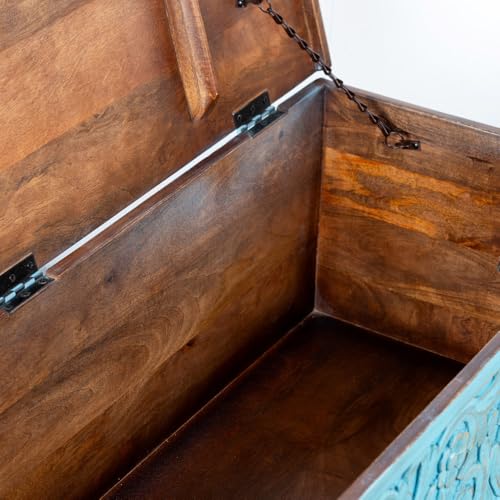 Image of Revia Wooden Trunk Box for Storage | Solid Wood Coffee Table for Living Room | Handcrafted Center Tea Table with Sandook Storage for Living Room | Pitara for Home and Bedroom (Blue Distress)