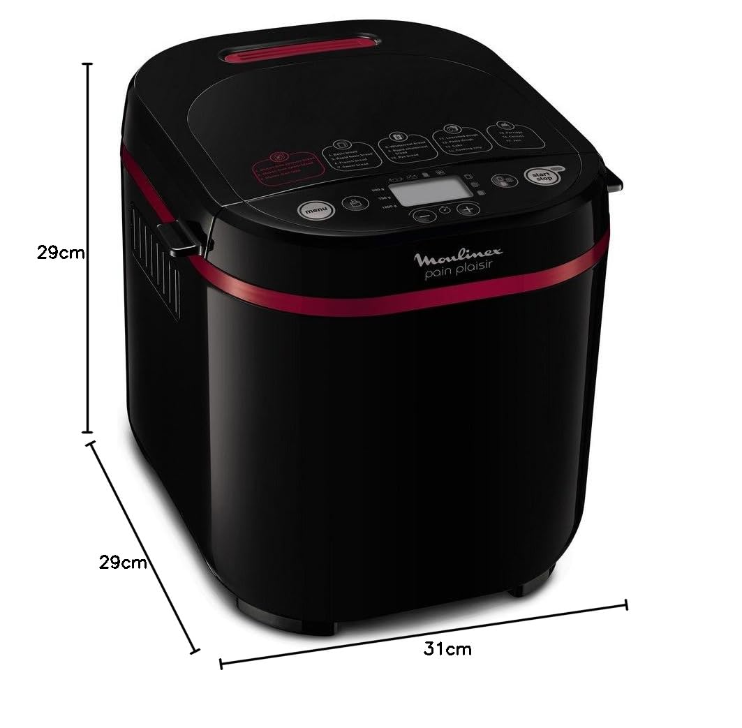 Moulinex Pain Plaisir OW2208 - Panificadora 1Kg, pantalla LCD, 17 programas automáticos, bizcochos, masas, mermeladas y cremas, sin gluten, 3 opciones de tostado y peso, incluye libro de recetas