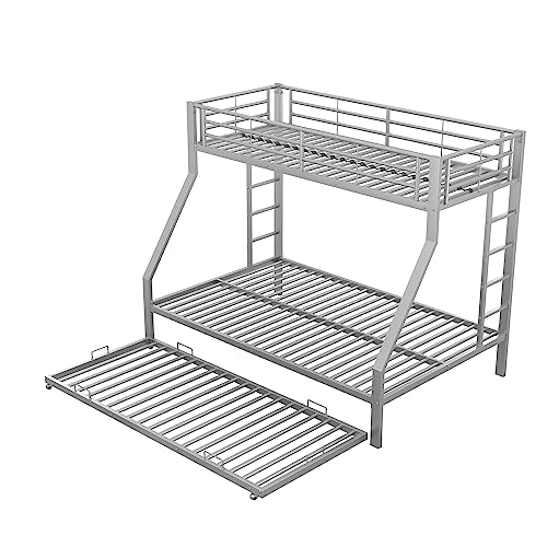 Azkoeesy Litera 140 x 200 cm, con Cama Nido, 2 escaleras, Cama Doble de Metal para 4 Adultos, Adolescentes, Plata