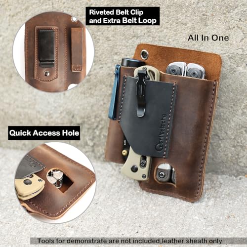 Image of Gentlestache Leather Multitool Sheath - Leather Multi Tool Holster for Belt - Multitool Holder - Multitool Pouch for Leatherman Tool, Flashlight, Pen, Belt Clip EDC Belt Organizer Darkbrown