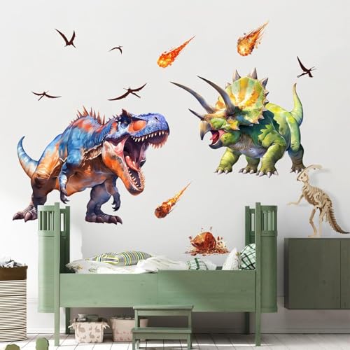 Large Dinosaur Wall Decals Dino Wall Stickers Peel and Stick Wall Art Decals for Boys Room Baby Nursery Kids Bedroom Wall Decor Art (Green 1)