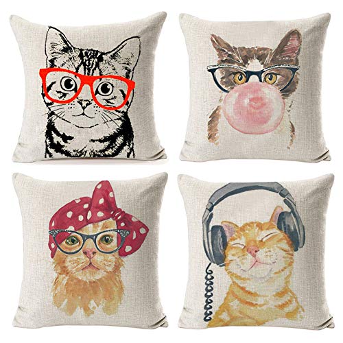 NYDECOR Throw Pillow Covers Cat Pillow Cases Animal Kitty Pillowcase Cotton Linen Cushion Cover for Couch Bed Sofa Patio Car,18