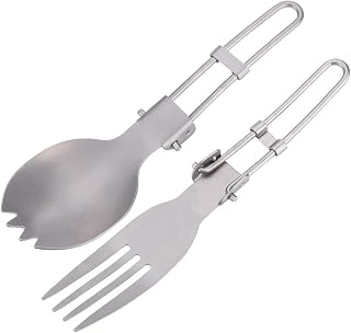 Folding Titanium Spork and Fork, Portable Camping Cutlery, Lightweight Travel Tableware for Hiking, Backpacking and Outdoor Use