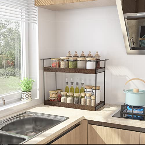 2 Tier Bathroom Counter Organizer, Standing Rack Cosmetic Holder, Bathroom Wood Tray For Countertop Storage, Vanity Tray Organizer And Storage Kitchen Counter Organizers Spice Rack #TOP3