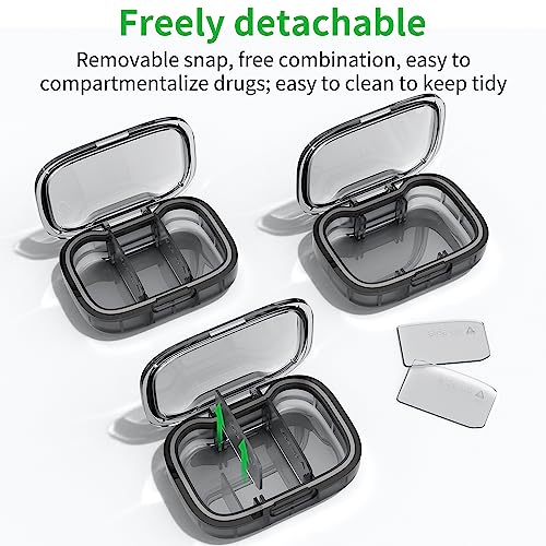 Image of 2 Pack 3 Compartment Small Pill Box, Moisture Proof Pill Case, Travel Pill Organizer for Pocket Purse, Daily Portable Medicine Vitamin Box, Fish Oil Box, Supplement Box (Black+Orange)