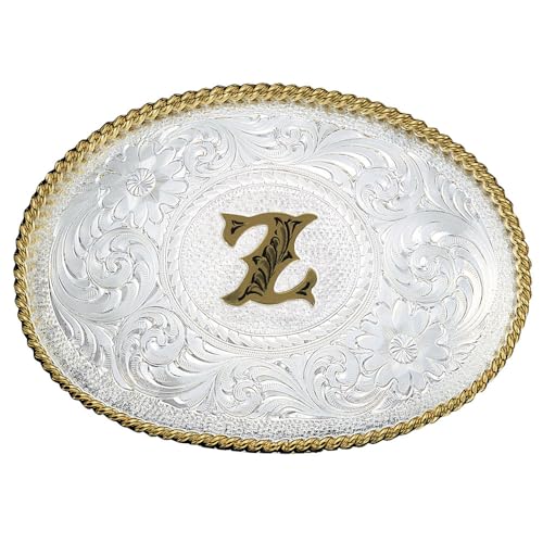 Image of Montana Silversmiths Initial Engraved Gold Trim Western Belt Buckle