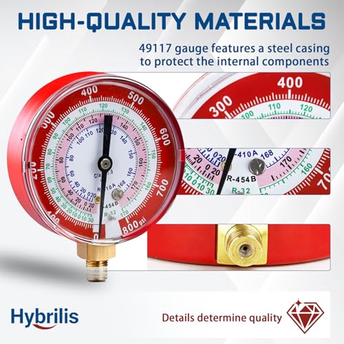 Image of Upgrade 49117 A2L Manifold Gauge - Red, 3-1 /8 inch (80 mm) Gauges, Compatible with R32, R454B, R410A Professional HVAC /R Tool, Working Pressure 0-800 PSI, Npt Thread, Color-Coded Scales