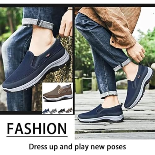 Orthowalkway Mens Shoes, Men's Comfortable Breathable Arch Support Slip-on Canvas Loafers, Outdoor Casual Non Slip Orthopedic Sneakers Flats Boat Shoes4