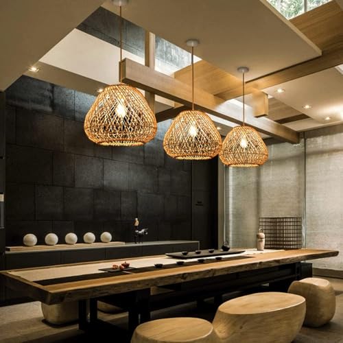 Lámparas de techo colgantes de mimbre boho para iluminación de restaurantes 6