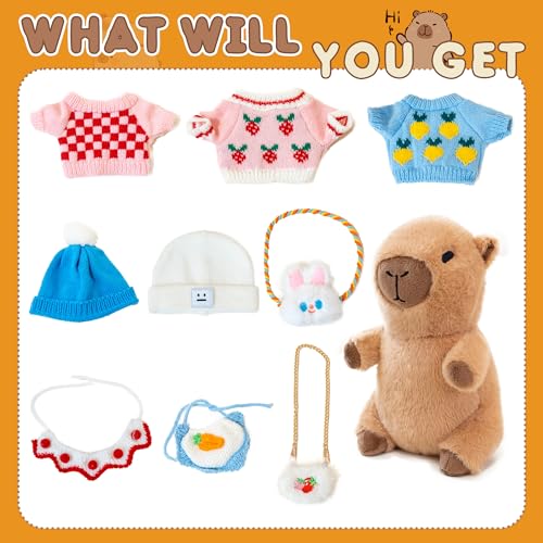 Image of Capybara Plush for Boys Girls Birthday Dress Up Cute Plushies,10 Pcs Set,9 Clothes and Accessories Kawaii Stuffed Animal Plushie Toy, Soft Peluche Doll for Kids 10.2 in