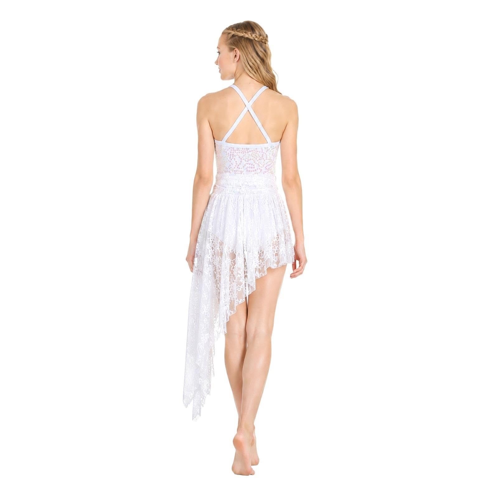 Abito da danza lirica donna e teen, body bianco in pizzo con paillettes