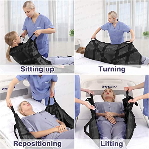 Zheeyi Multipurpose 55" X 36" Positioning Bed Pad With Reinforced Handles - Reusable & Washable Patient Sheet For Turning, Lifting & Repositioning - Double-Sided Nylon Fabric, Black #TOP1