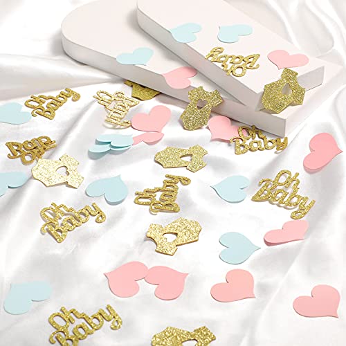 240 Pieces Gender Reveal Confetti Baby Shower Confetti Heart Confetti Glitter Baby Confetti Baby Clothes Confetti Party Table Confetti For Gender Reveal Party Table Wedding Decor (Pink, Blue, Gold) #TOP2