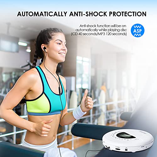 Gueray Tragbarer CD-Player mit Dual Stereo Lautsprechern Discman mit 1400mAh Akku CD-Player Persönlich für Auto und… - Image 6