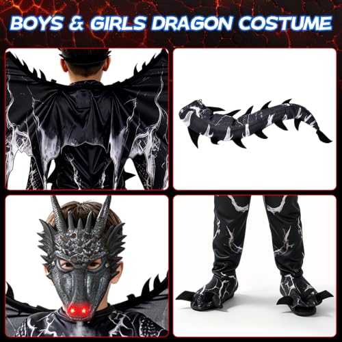 Kids Dragon Costume, Boys Dragon Halloween Costume with Mask, Wings & Tail - image 5