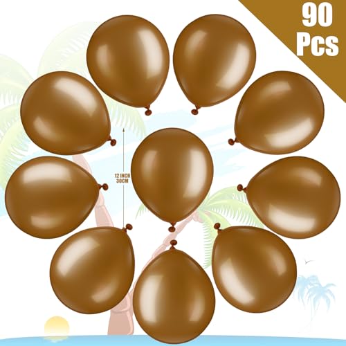 Image of 100 Pcs Palm Tree Leaves Balloons Coconut Balloons Set 10 Foil Green Coconut Tree Leaves Balloon 90 Brown Latex for Hawaii Luau Tropical Party Birthday Baby Shower (Stylish Color)