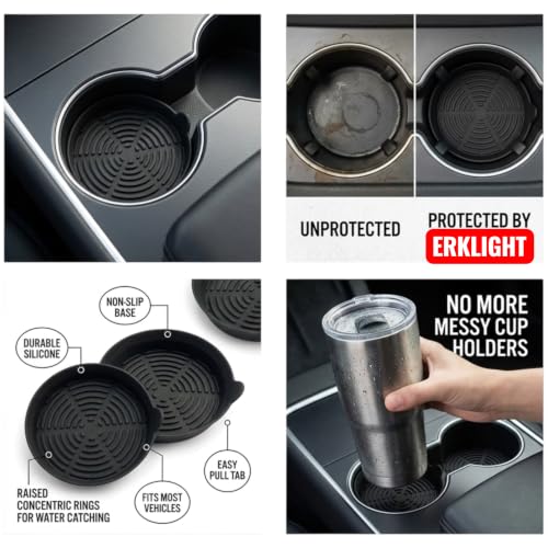 Image of Silicone Car Cup Coaster Set of 4 | Compatible with Mercedes E200d | Anti-Slip Cup Holder Inserts | Black