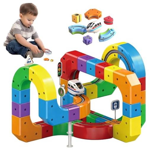 Clickrail Elektrisches Zugset Flexible Rennstrecke,Magische Schienenbausteine mit schwerkrafttrotzenden 3D-Layouts, Magnetblöcke & Motorisierter Zug, Spielzeuggeschenke für Kinder (51Pcs)