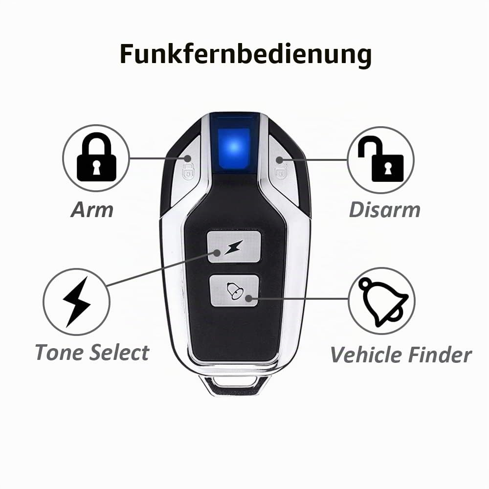 Mengshen Upgraded Fahrrad Alarm 113dB lauter wasserdichter drahtloser Motorradalarm mit Remote Anti-Diebstahl Vibration Motion Sensor für Radsport Sicherheit (4 Sensoren mit 2 Fernbedienungen)