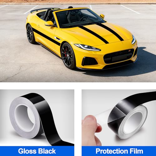 Image of Spurtar Gloss Black Vinyl Wrap 1 Inch x 20ft Air-Release Adhesive Car Vinyl Tape Chrome Delete Wrap Roll DIY Car Exterior Decoration Door Edge Guard Vehicle Detailing Paper 2.5CM x 6M