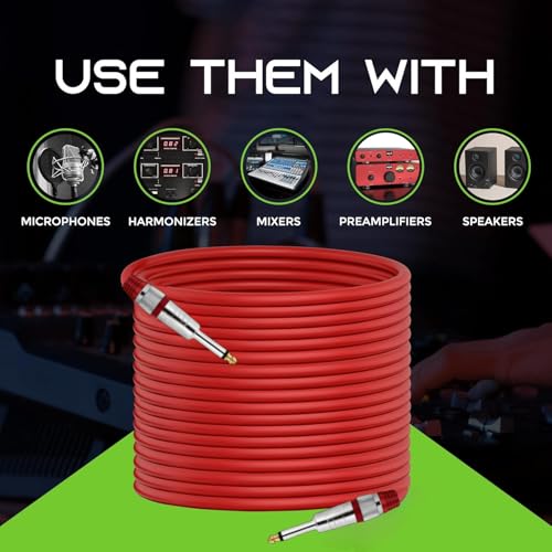 Image of SeCro 6.35mm Guitar Cable Premium 6.35mm Mono Jack 1 /4 inch TS Cable Unbalanced Guitar Patch Cords /Instrument Cable Male to Male with Zinc Alloy Housing. (RED, 49Feet(15Meter))