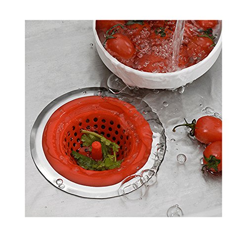 Tapón de Fregadero de Silicona y Acero Inoxidable Rojo 2 piezas miniatura 3