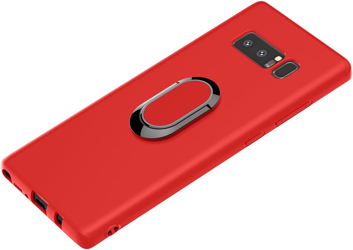 Galaxy Note 8 Case, WATACHE Ultra Slim Thin Form-Fitted Premium Flexible TPU Shockproof Protective Cover Case with 360 Degree Rotating Ring Holder for Samsung Galaxy Note 8 (Red)