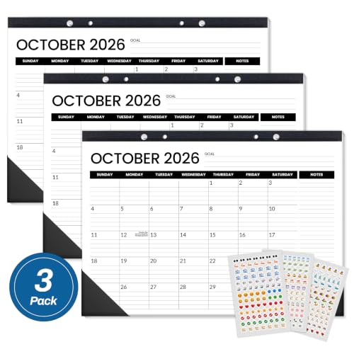 Image of SUNEE Desk Calendar 2026-2027 3 Packs - 18 Month Calendar Oct 2026 - Mar 2028, 17 inch x 12 inch Desktop Calendar with Notes, for Planning, Organizing in Family, School or Office - Black 2026-2027 Calendar