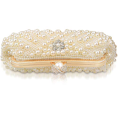 Women's Wedding Purse, Pearl Clutch, Different Length Chain Crossbody Shoulder Bag Handbag for Party Date Formal Occasion3