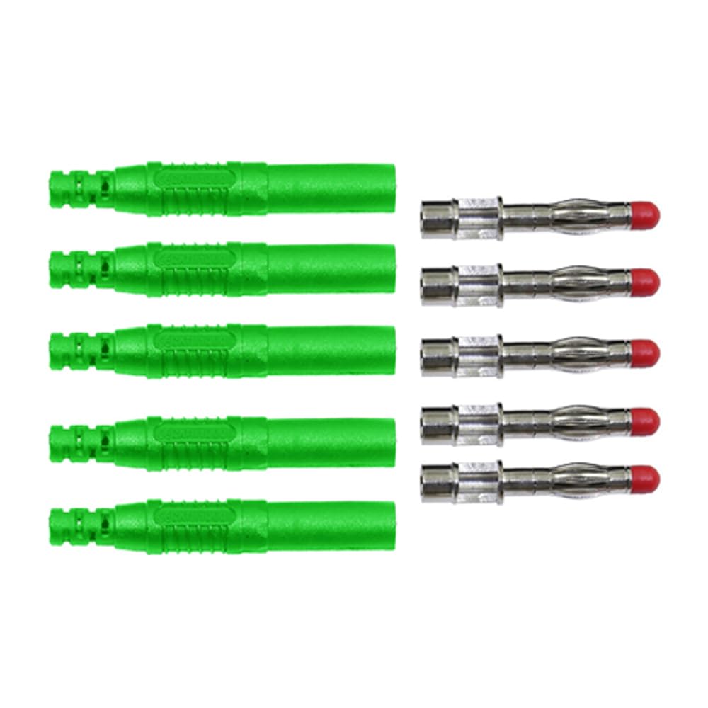 5 Pack Fully Insulated 4mm/0.15in Banana-Shaped Plug Safety, Insulated Rubber Tip Cable Connectors Adapters for Electrical Testing Multimeter Test (Green)