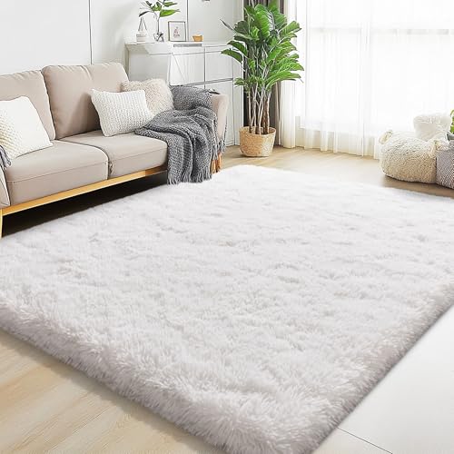 AAFKK 5x7 White Shaggy Rug for Living Room & Bedroom